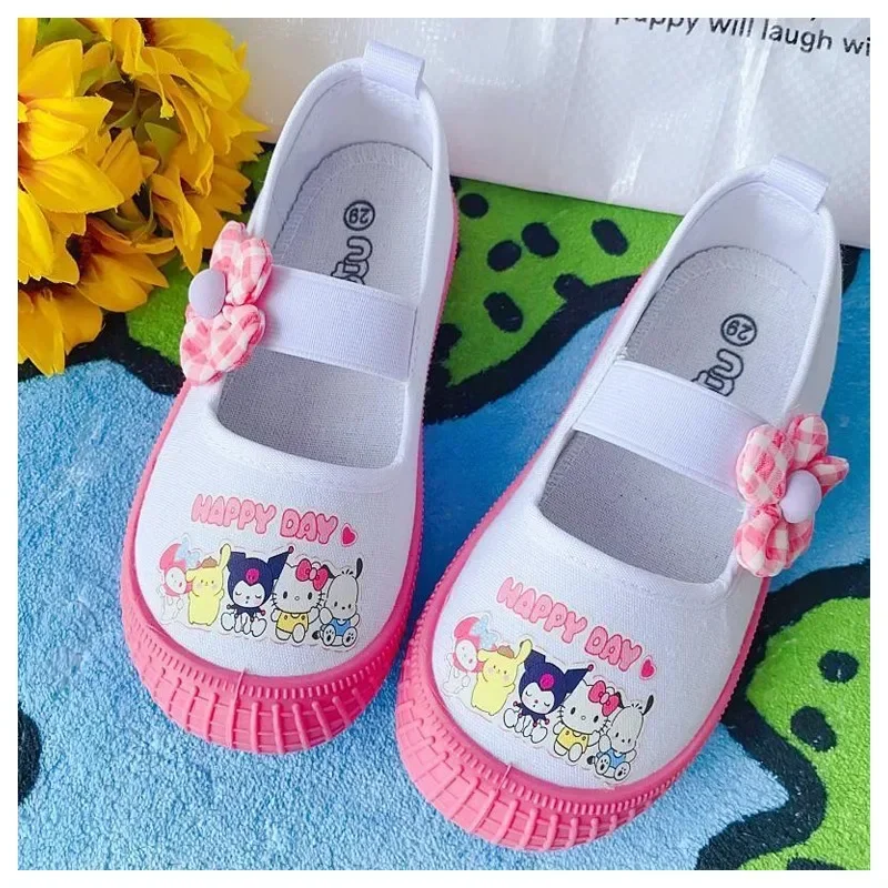 Kawaii Sanrios Hellokittys Cinnamoroll Kuromi Printed Children\'s Comfortable Soft Sole Canvas Shoes Cartoon Casual Cloth Shoes