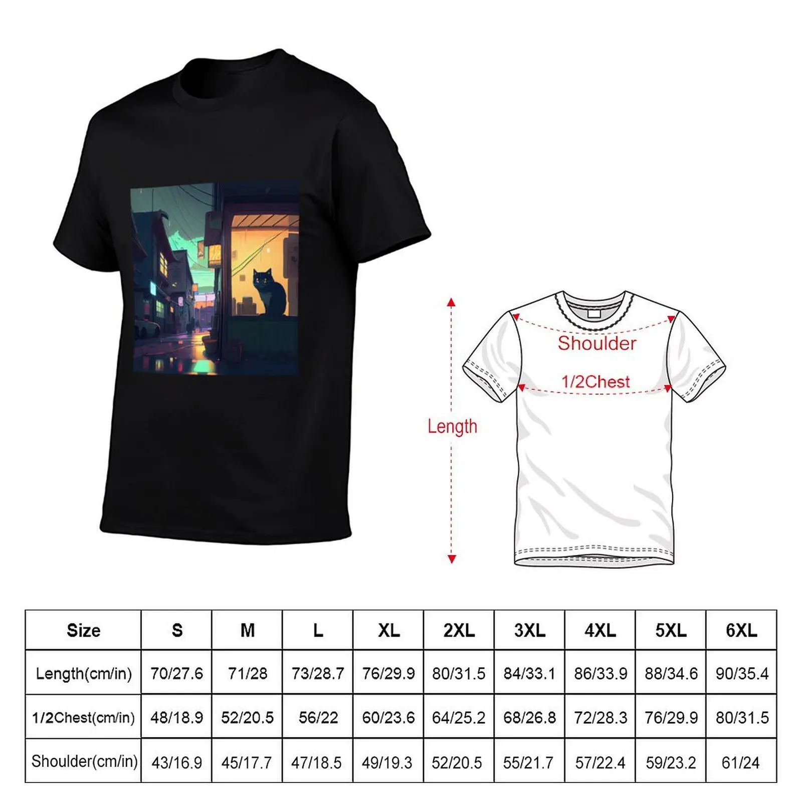 Lofi Cat on the window - street night T-Shirt cheap stuff Aesthetic clothing black t-shirts for men