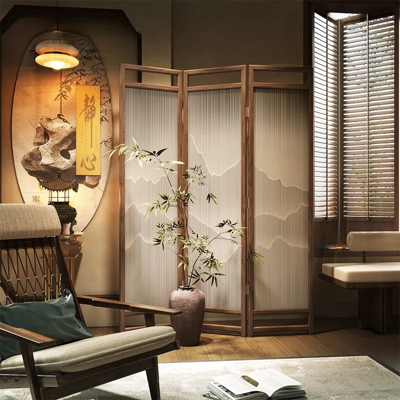 Chinese simple light luxury screen partition, living room folding mobile entrance entrance, household tea room solid