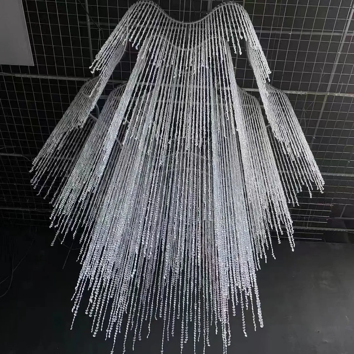 Acrylic crystal round bead curtain ceiling wedding hotel banquet hall line curtain ring ceiling bead chain arrangement
