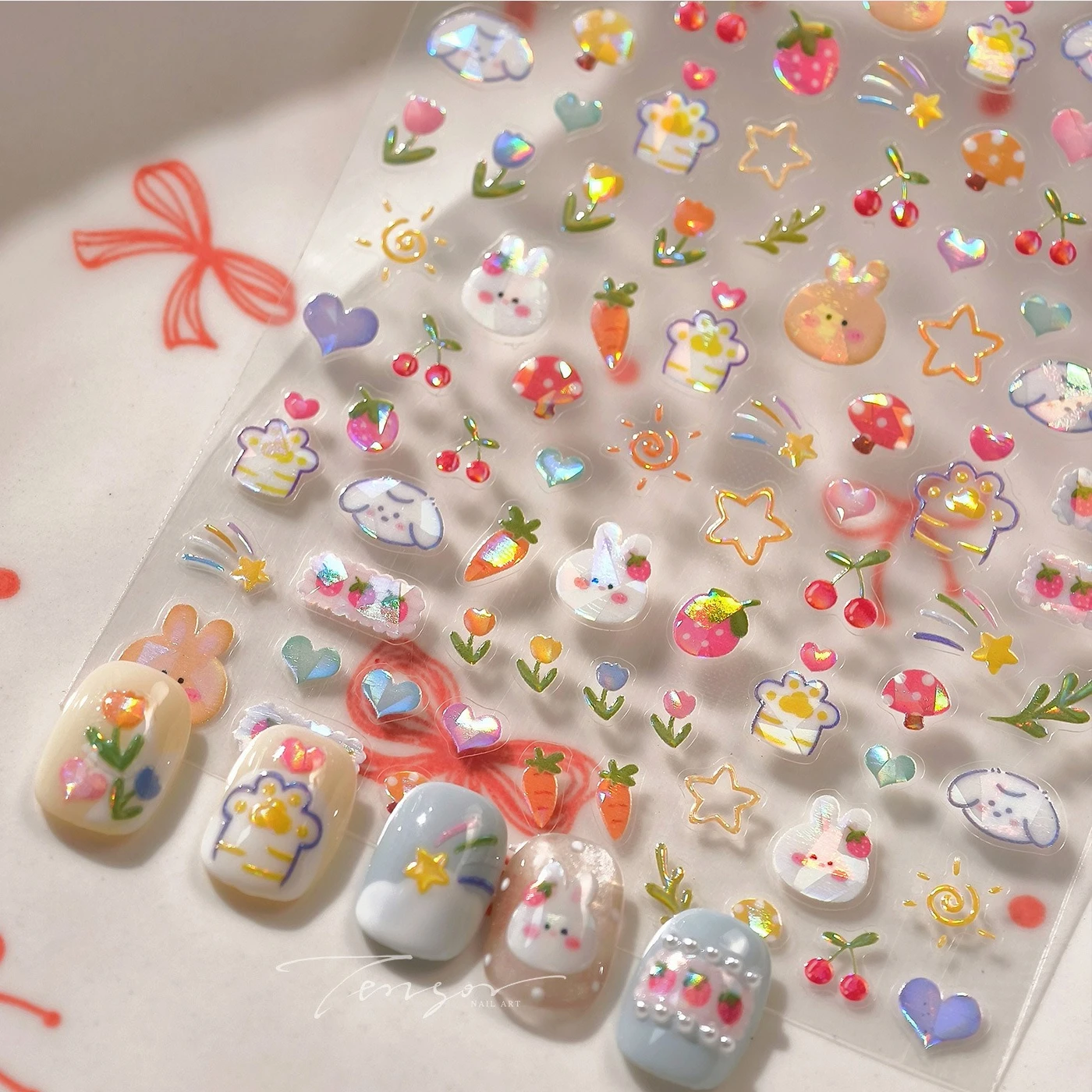 الحيوانات أرنب الكلب كعكة التفاح Bowknot ستار يمكن الكرز الفطر الجزرة الفراولة الفاكهة باو مسمار الفن ملصقات مانيكير الشارات