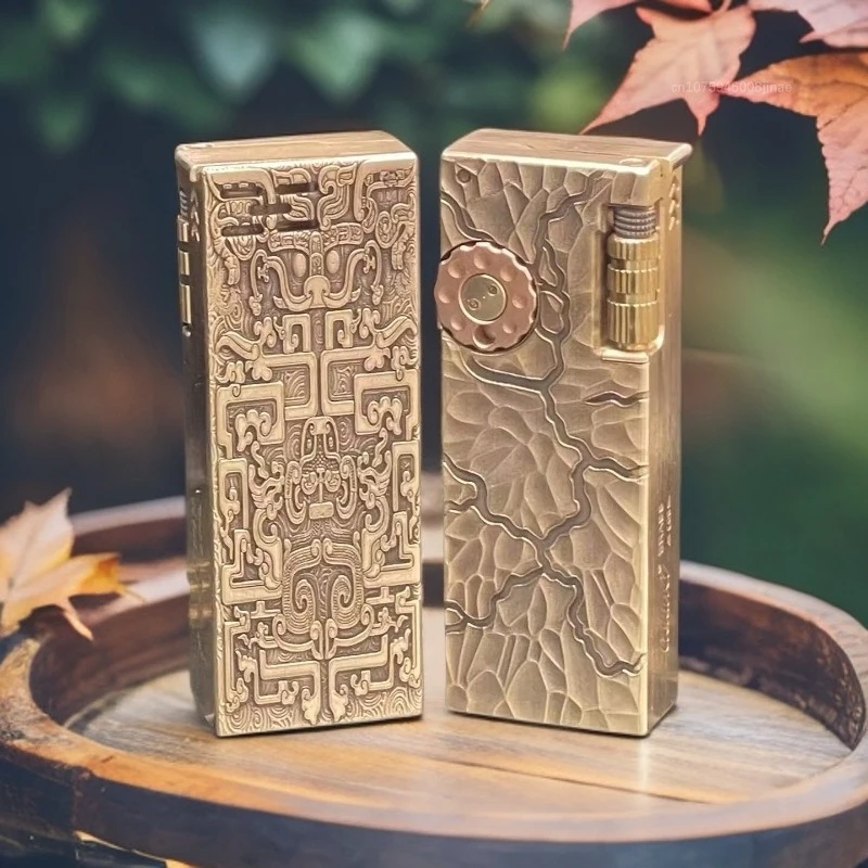 

Handmade fifth generation brass kerosine lighter, classic relief, gluttonous retro side dial cigarette lighter tool, men's gift