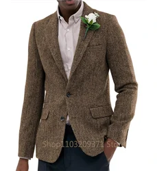 1 Pieces Men's Suit  Jacket Herringbone Tweed Wool Jacket Winter Warm Short Jacket Retro Slim Fit Men Blazer Coat (Only Coat)