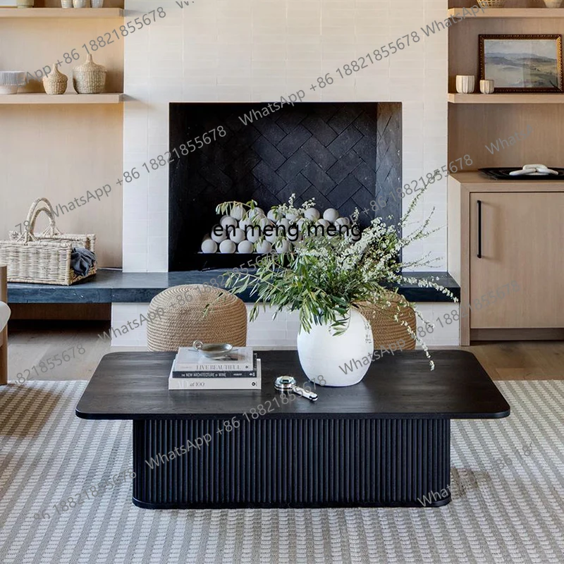 

B & B oak black coffee table minimalist Nordic style rectangular solid wood column large apartment coffee table