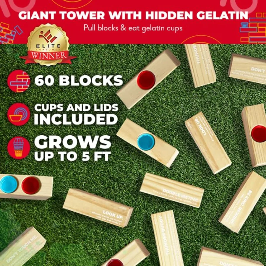 s - Hidden Jello - Includes Disposable Cups, Lids and Carrying Case - Stacks up to 5Feet - Topple Game for Adults - Giant Outdo