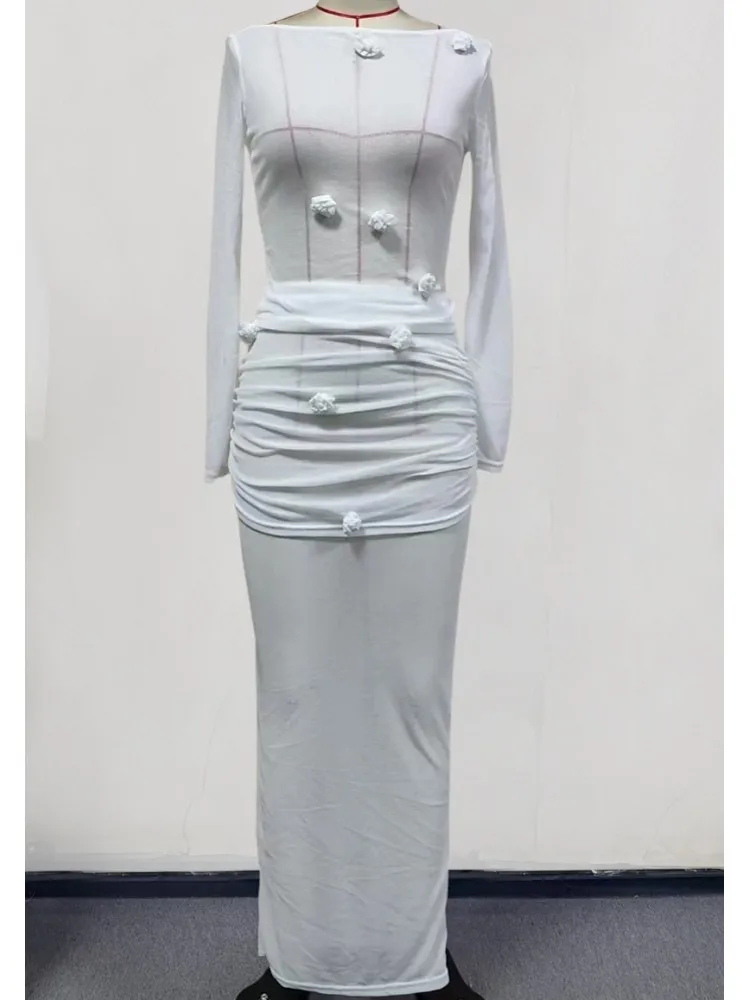 2 Piece Set Women Crop Tops And Maxi Skirt Swimwear Skirt Cover-up Bathing Suit Fashion Solid Hollow Sexy Beach Cover Up Outfits