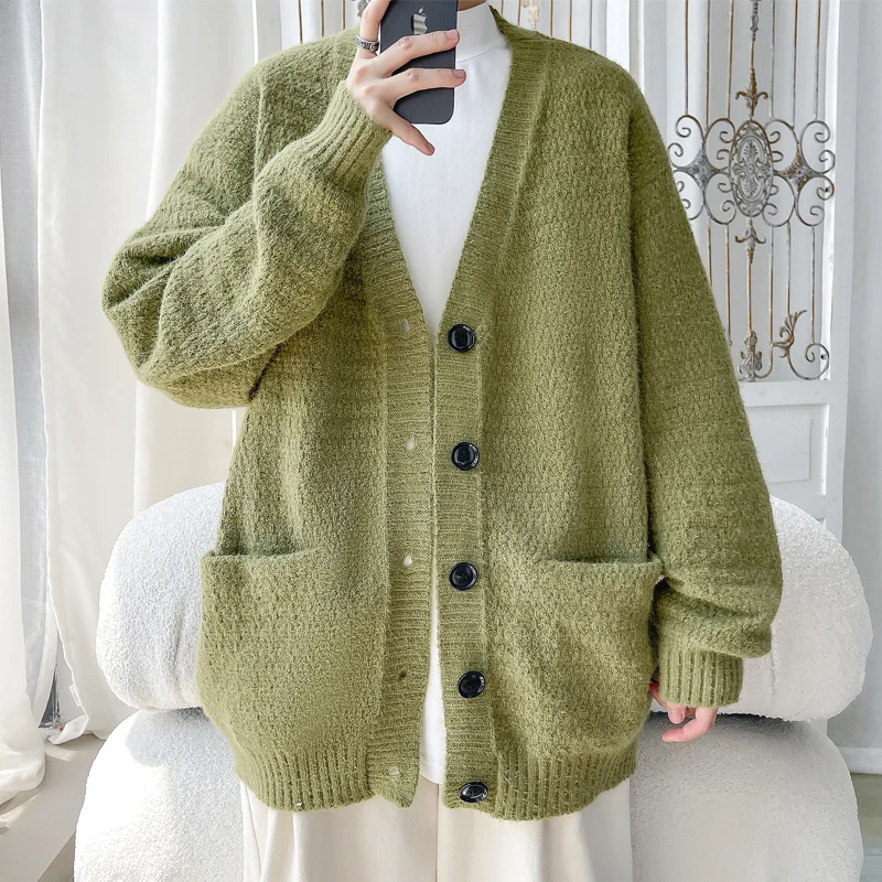 Winter Cardigan Sweater Men Warm Casual V-neck Knitted Coat Men Oversized Korean Loose Long Sleeved Sweater Mens Jumper Clothes