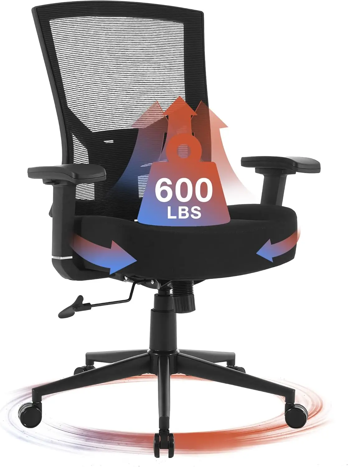 Mesh Office Chair for Eight - Hour Daily Work, Reading, Gaming, Big and Tall, 600lbs Capacity, Lumbar Support