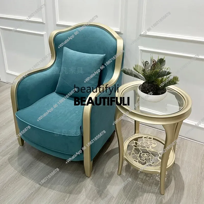 ss8350 American light luxury solid wood sofa chair living room model room French fabric single balcony leisure tiger chair furni