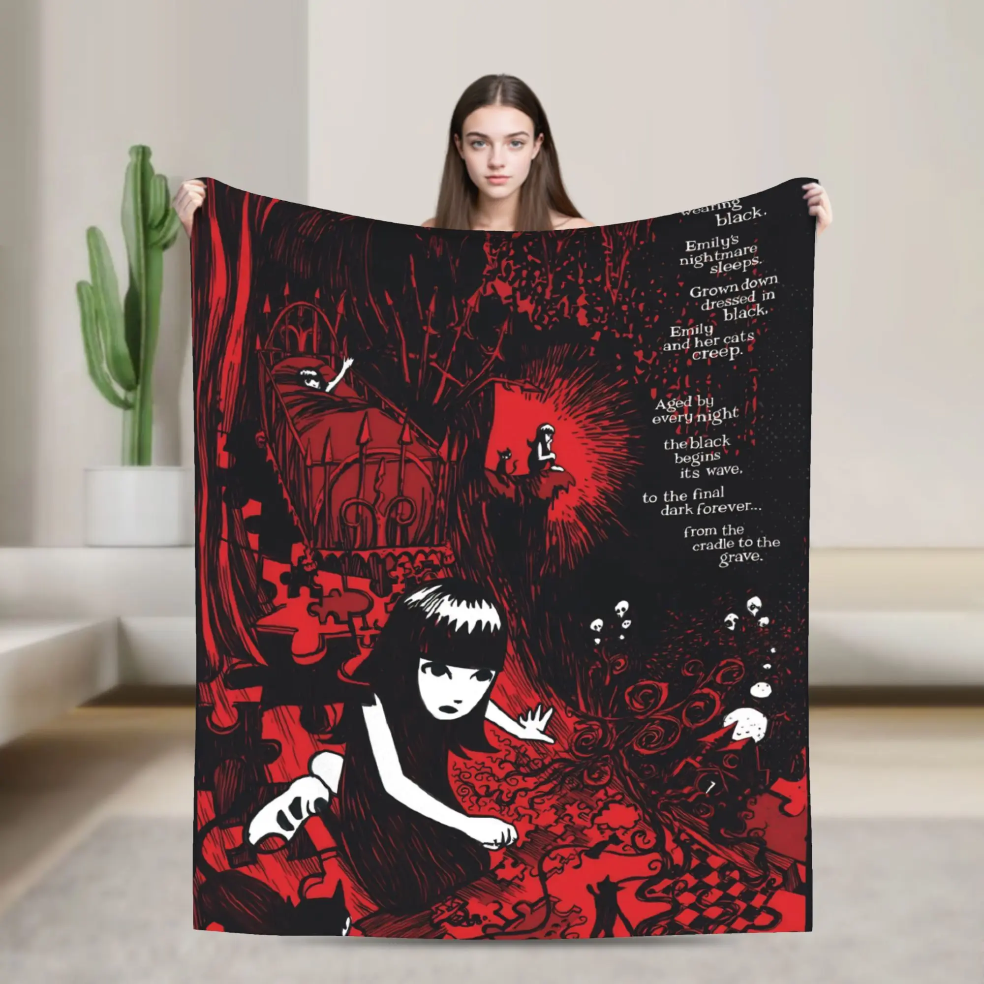 Funny Printing E-Emily the Strange Blanket Velvet Decoration  Portable Lightweight Throw Blankets for Sofa Outdoor Quilt