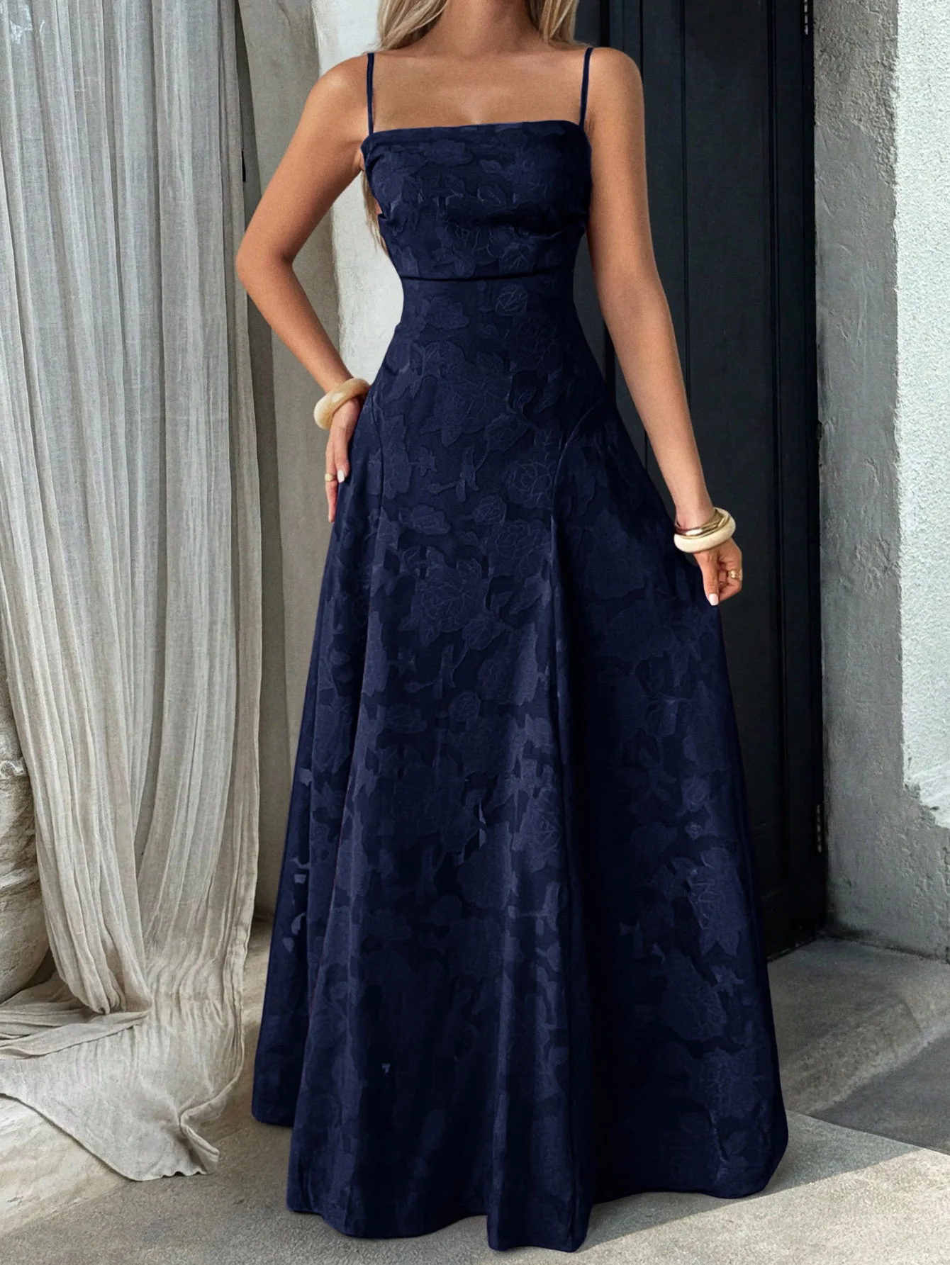 

Women's Dress Best seller Spaghetti Strap Square Neck Lace Up Back Jacquard Print Maxi Dress Evening Party Wedding Guest Prom