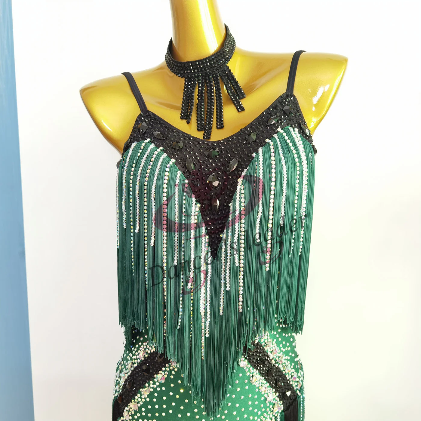 Robe de danse latine haut de gamme, personnalisée, avec pompon fait à la main, entièrement en diamant, vêtements professionnels de scène Chacha Tango
