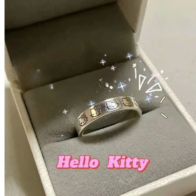 

MINISO Ring Hello Kitty New Pattern S925 Silver Confidante Lovers Personality Ring Adjustable Cartoon Cute Fashion Delicate