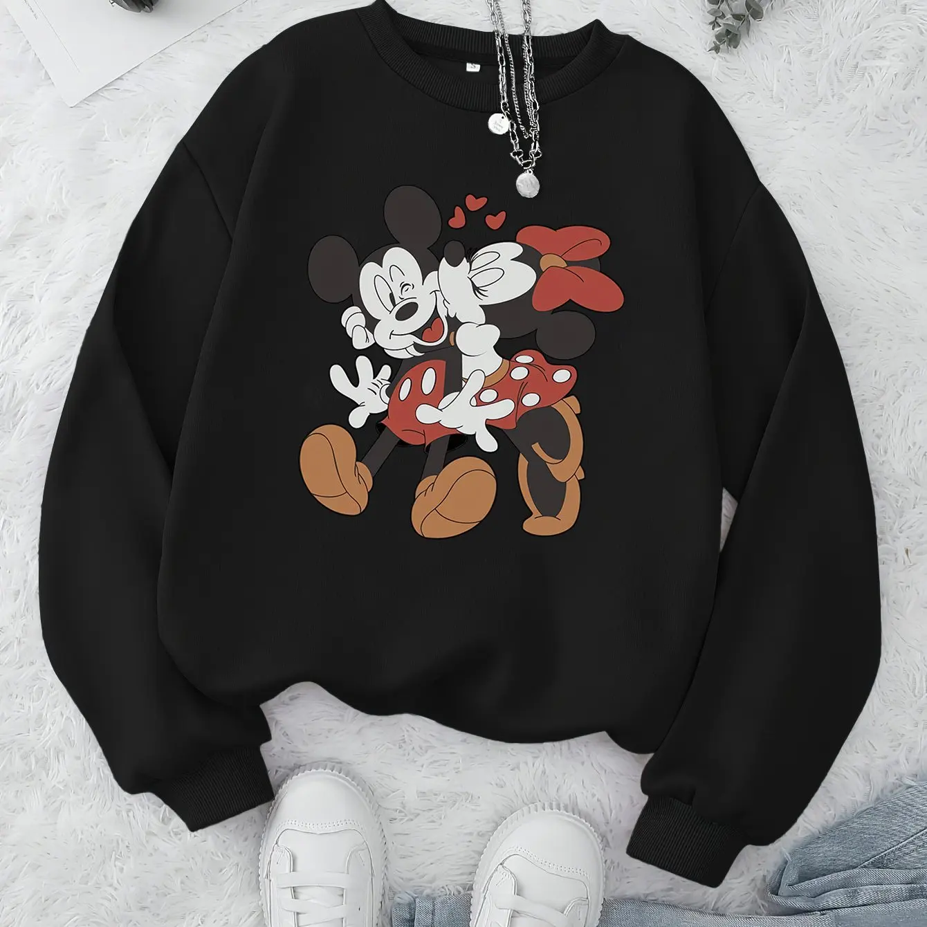 المرأة ديزني ميكي ماوس البلوز سترة أزياء المتضخم للجنسين طاقم الرقبة سترة الخريف والشتاء الصوف عارضة