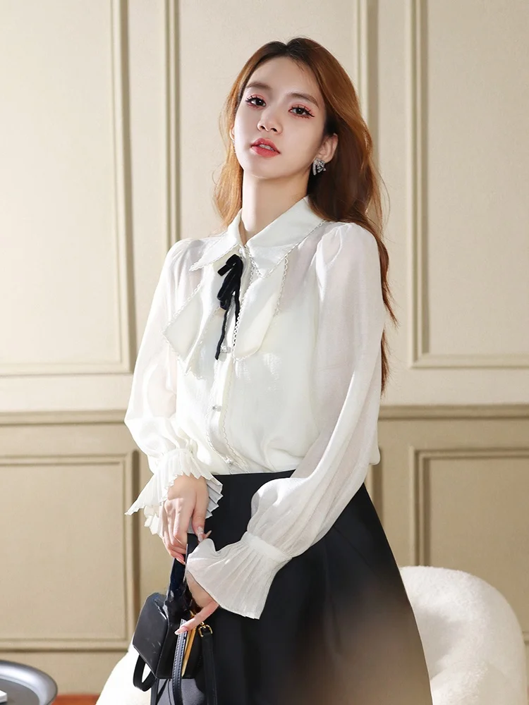 

Женская модная базовая рубашка Ele Bla: новая модель, свободный крой, длинный рукав, на пуговицах, однотонная, для повседневной носки.