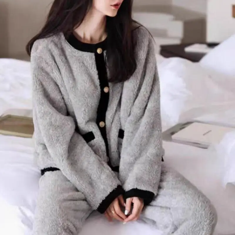 

hot Princess Coral Fleece Pajamas Sets girls Long Sleeve Leisure Wear Autumn Winter Thick Home Clothes Sweet Girl's Gift New