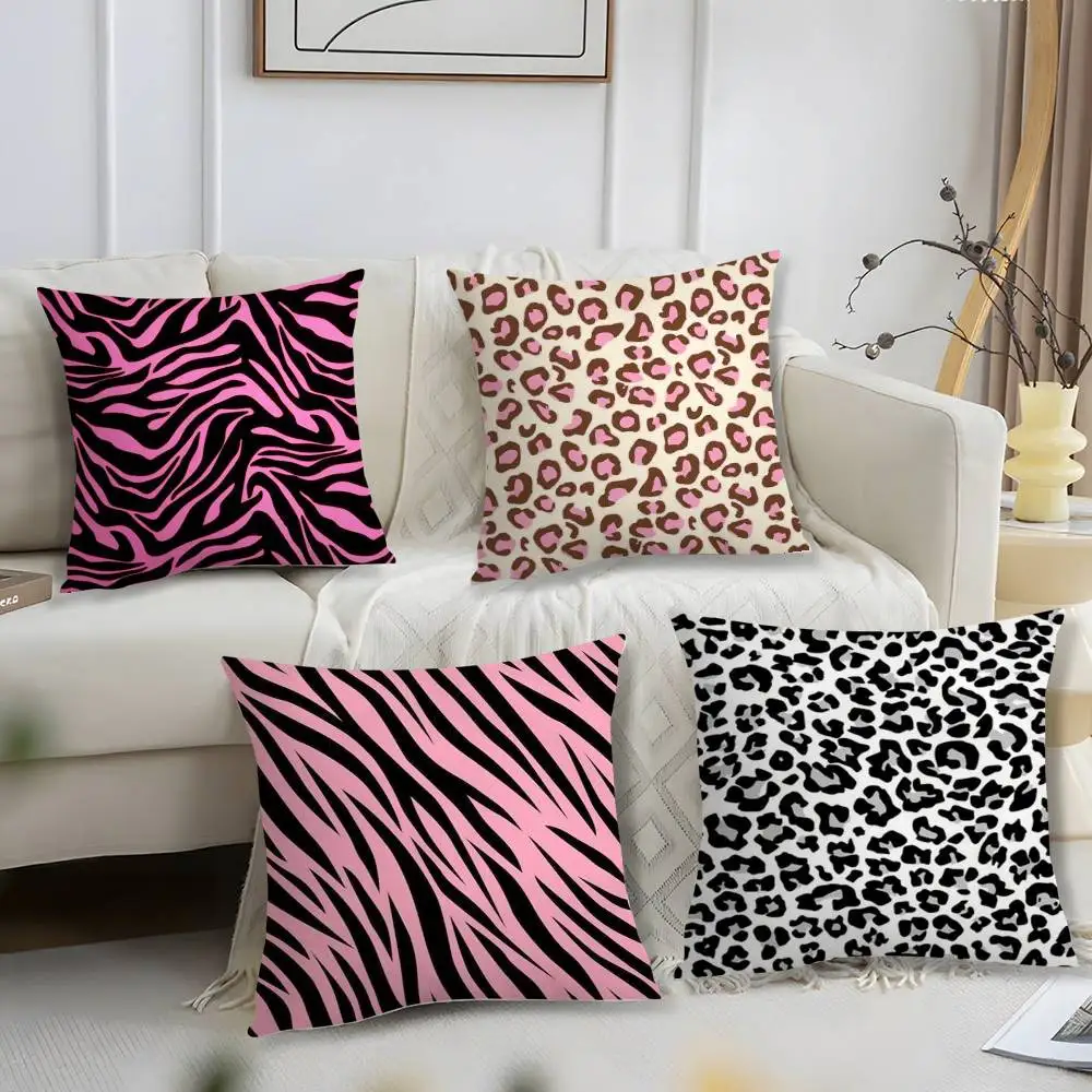 Y2k Fashion Leopard Print Pillow Case Short Plush Print Cushion Cover Square Throw Pillow Covers Sofa Home Decor