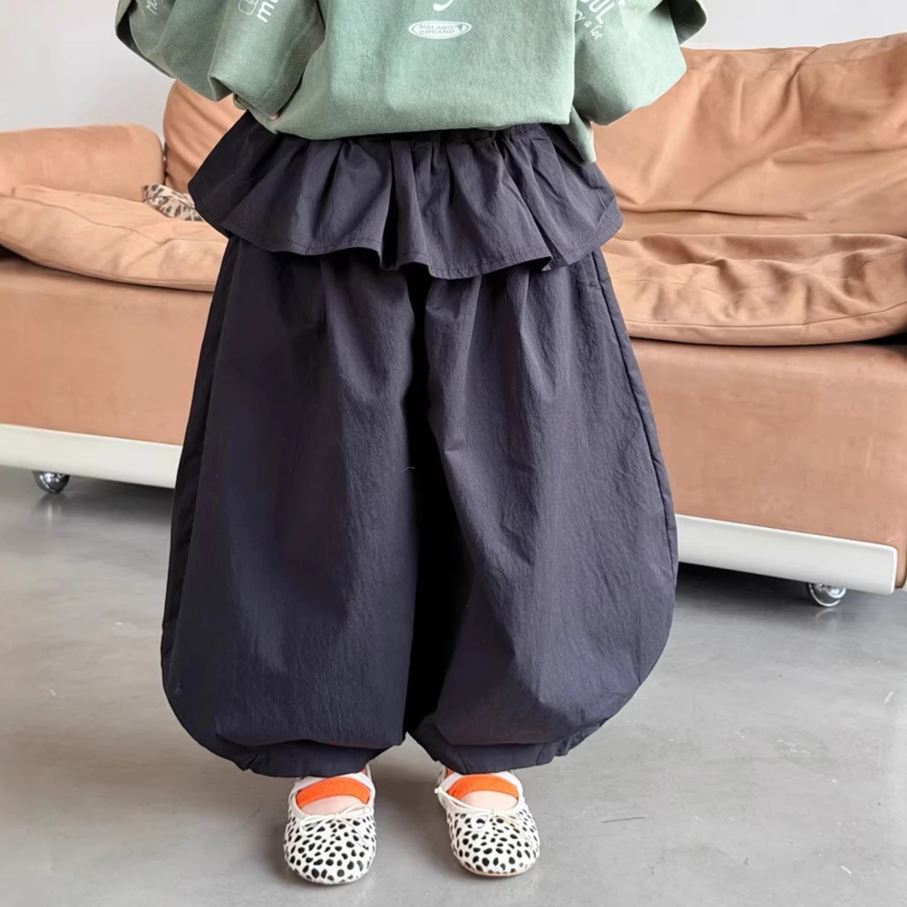 Pants 2026 Spring and Summer New Childrens Clothing Korean Boys and Girls Fashionable Lotus Leaf Skirt False Two Casual Pants