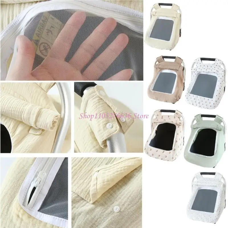Infant Carseat Canopy with Breathable Window Baby Strollers Cover for Boys and Girls Windproof Basket Sunshade view 3