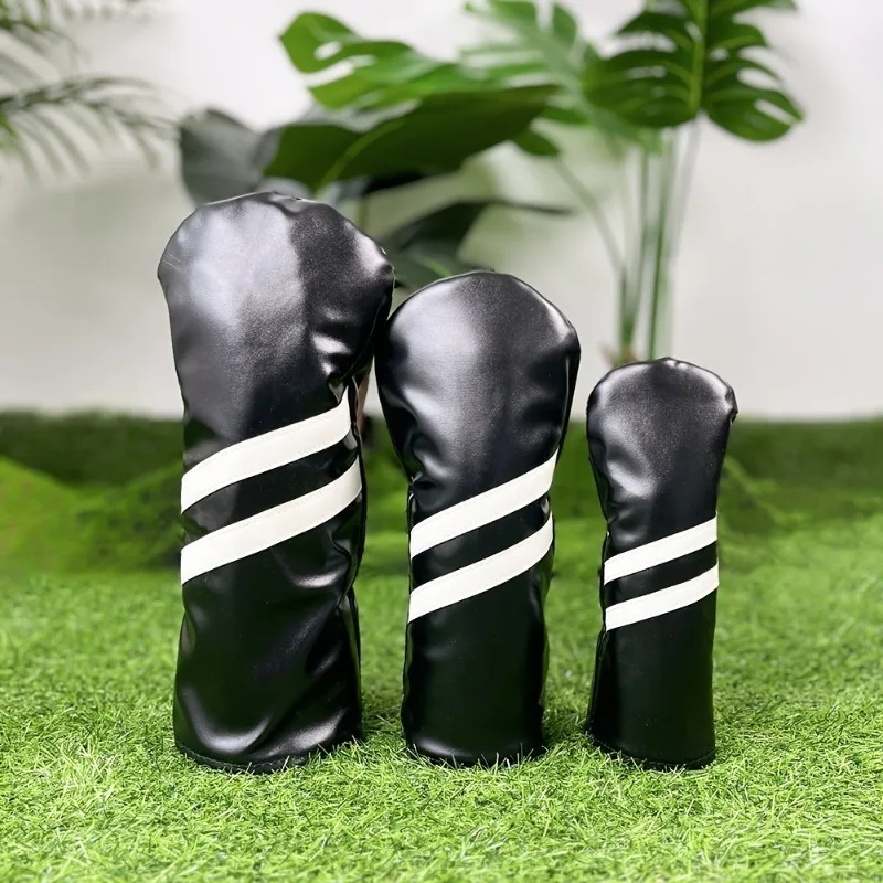 3pcs Waterproof Striped Golf Headcovers - Durable Protection For Your Clubs