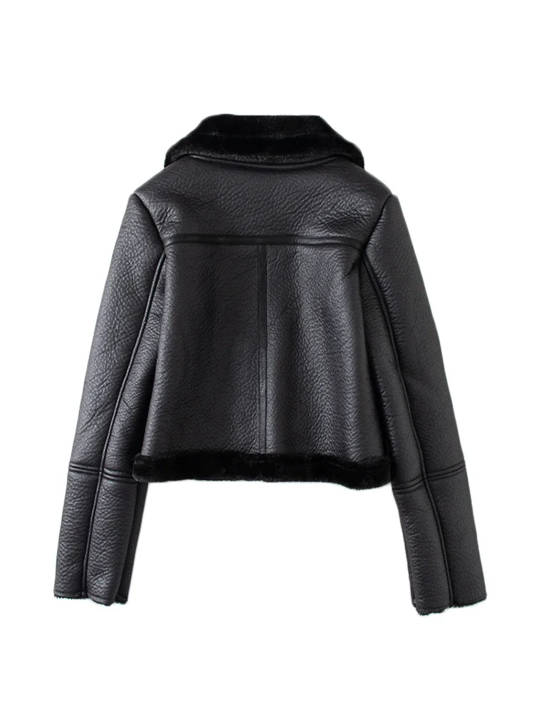 Streetwear Women Thick Warm Faux Leather Fur Short Jacket Autumn Winter Female Zipper Moto Biker Coat Outwear Tops Z85