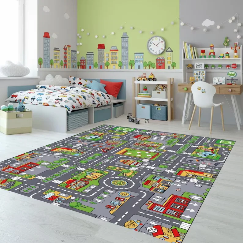 Road Rug Car Rug Traffic Rug Child Game Rug Car Racing Children's Play Mat Road Mat Play Rug Nursery Rug Education Play Mat