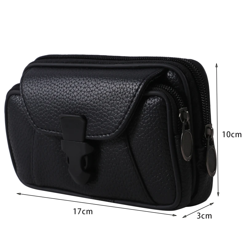 Multifunctional Leather Waist Packs Solid Color Men Business Style Belt Bag Horizontal And Vertical Section Wallet Case Purse