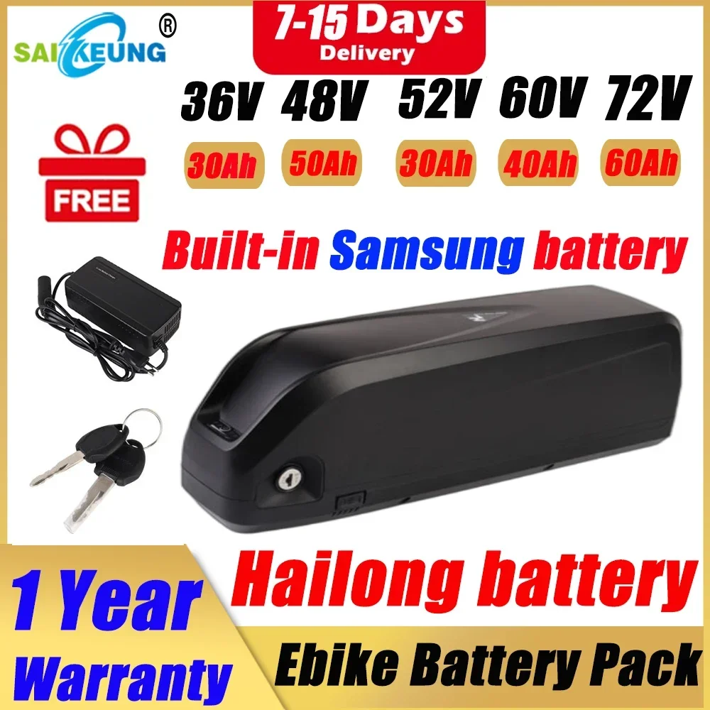 Hailong 36 48 52 60 72v Bateria Para Bike Eletrica E Bike Akku 24 30 40 60ah Batterie Velo 48v 20am 50ah 2000w Lithium Battery