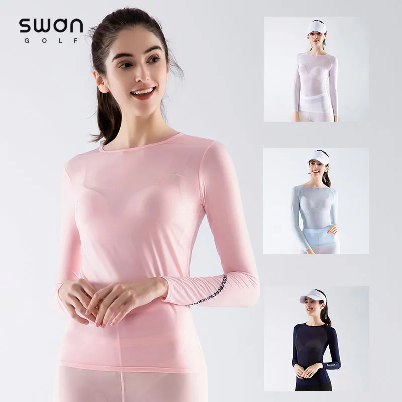 

SG Women Cooling Tops Ladies Long Sleeve Ice Silk Golf Shirt Skinny Quick-dry Underwear Anti-UV Slim Tops Sunscreen UPF50+