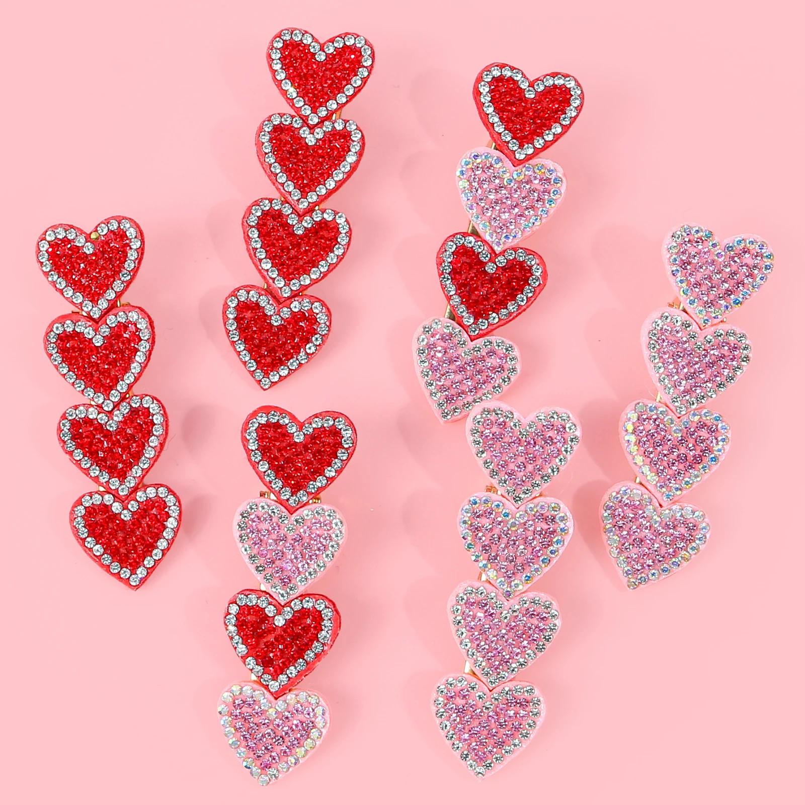 

6pcs Red Pink Crystal Heart Clips For Girls Valentine’s Day Date Party Gift Cute Hair Accessories For Kids Women