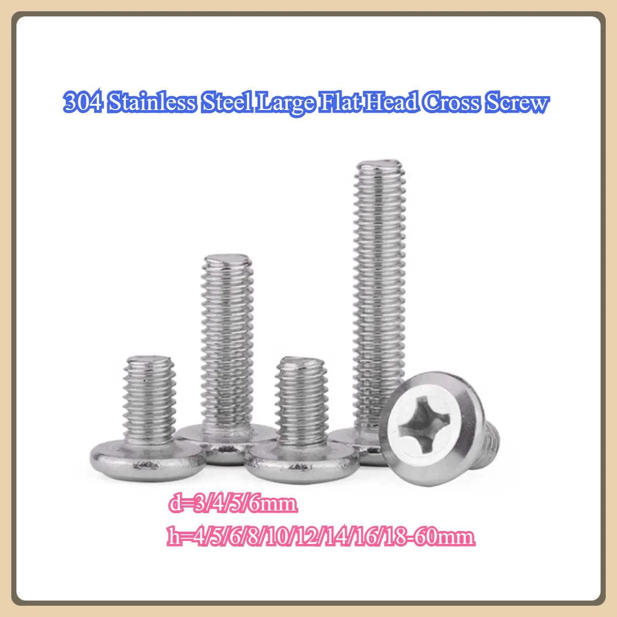 

304 Stainless Steel Large Flat Head Cross Screw/Flat Head Thin Head Chamfered Crib Furniture Bolt M3M4M5M6M8