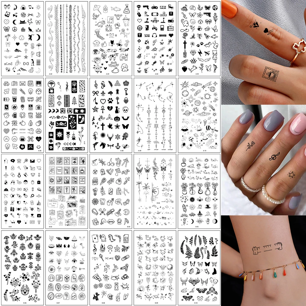 10 Sheets English Letter Design Tattoo Sticker for Women Men Waterproof Temporary Tattoos for Hand Finger Disposable Fake Tattoo