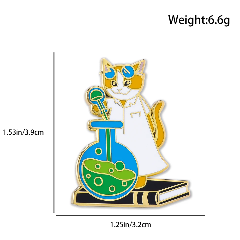 Hanreshe Funny Cat Scientist Enamel Pin Lab Jewelry Lapel Backpack Hat Brooch Badge for Chemist Pharmacist Gifts