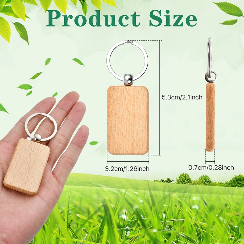 30Pcs Rectangle Wood Keychains Blanks Key Chain Unfinished Wooden Key Ring Blank Key Tag For DIY Gift Crafts