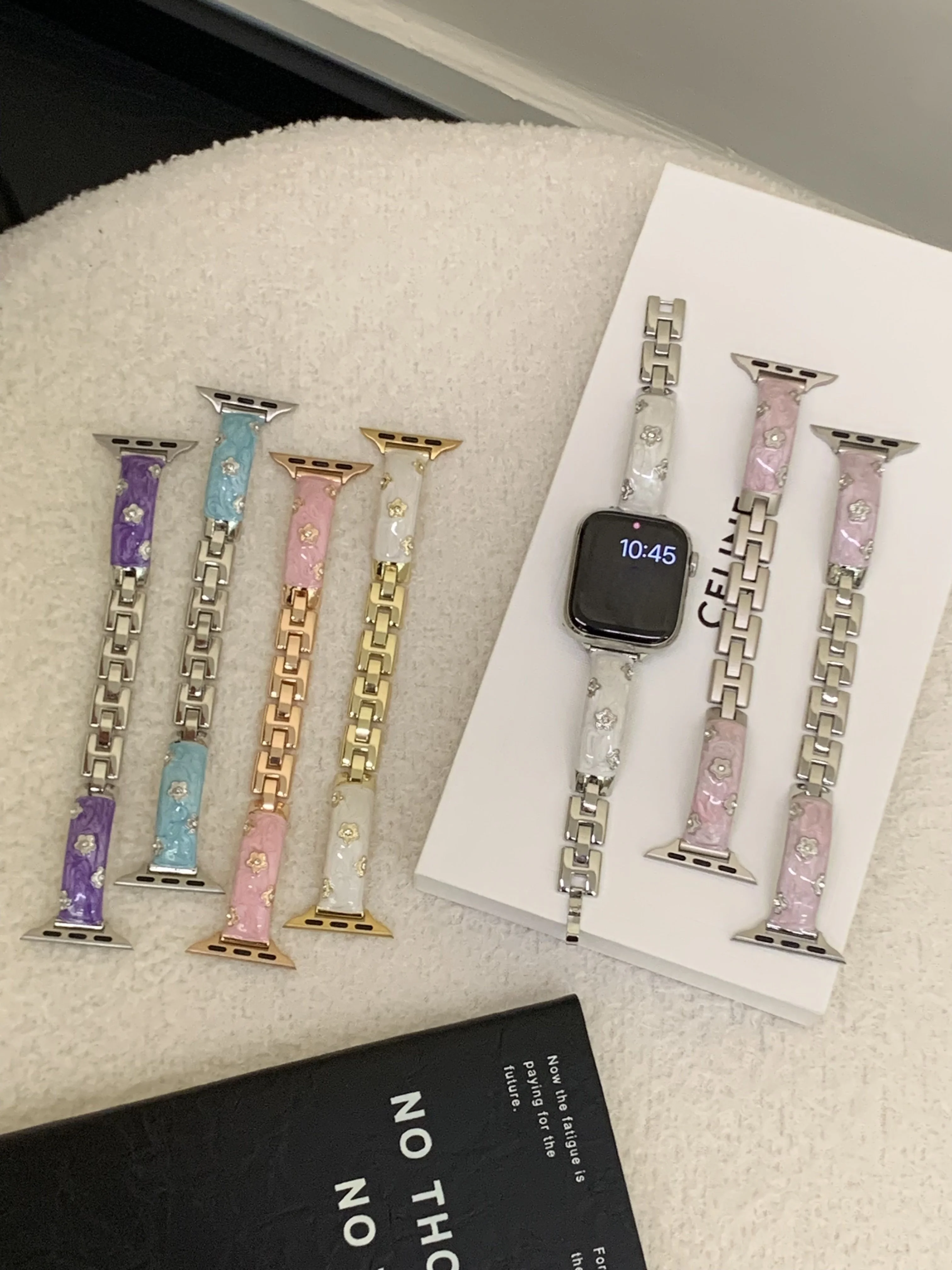 

Compatible with iWatch strap 38mm 40mm 41mm 42mm 44mm 45mm 49mm flower diamond metal fashion strap