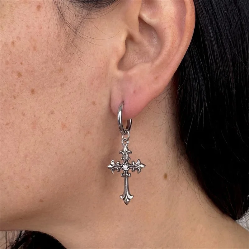 Stainless Steel Cross Pendant Necklace: Gothic Y2K Streetwear Everyday Silver Jewelry view 3