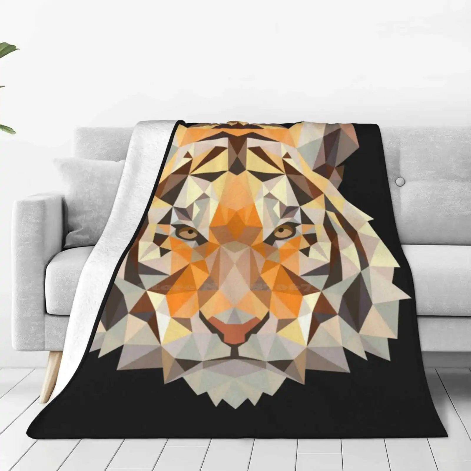 Tiger Head Polygon Low Poly Latest Super Soft Warm Light Thin Blanket Tiger Big Cat Cat Of Prey Wild Animal Savannah Africa