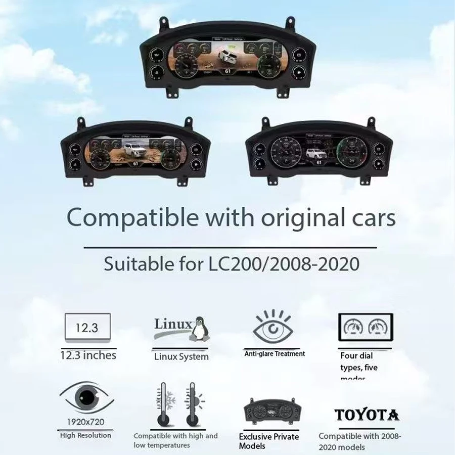 12.3''Connection Virtual Cockpit Dashboard Cluster Instrument For TOYOTA LAND CRUISER LC200 2008-2020 Anti-Glare Digital Cluste