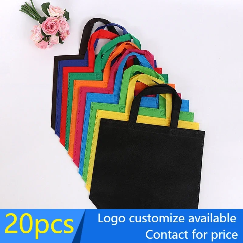 20pcs Shopping Tote Bag Printed Logo Gift Non Woven fabric Bag Items Businesses Customizable LOGO Reusable Bag