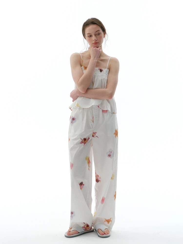 Forretro 25 Garden Series A-Line Pleated Ruffle Strap Shorts Pants Casual Lazy Home Set Cotton Summer Lightweight Sleeveless