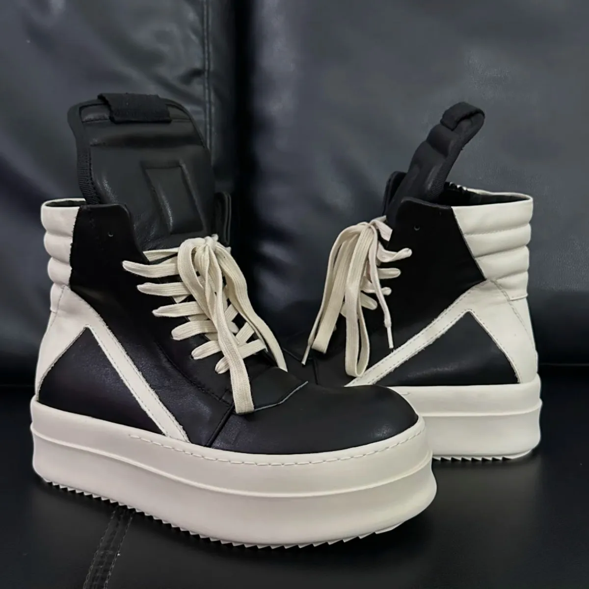 Ro Classic Designer Men Shoe Women Sneaker Full Black Leather Ankle Boot High Top Casual Shoes Zipper 6cm Thick Sole Boots