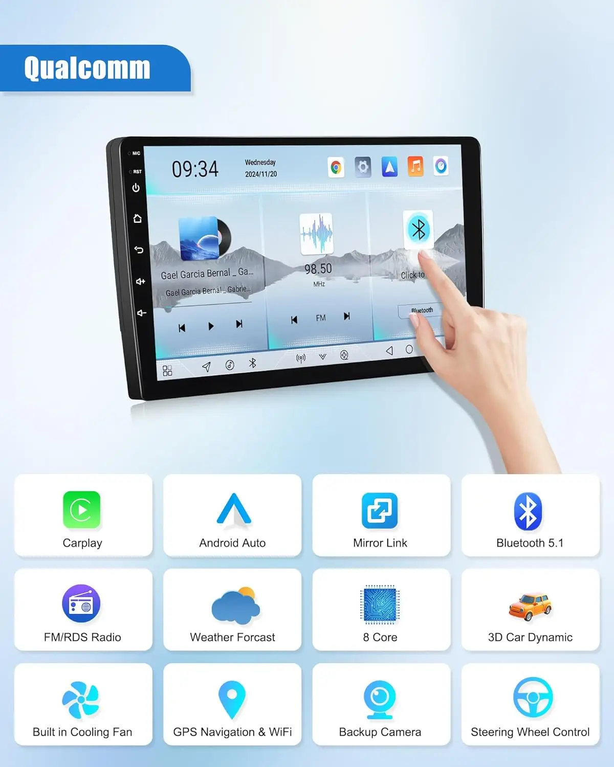 8-adriges Android-Autoradio für Ford Fiesta 2009–2014, 9' Touchscreen, CarPlay, Android Auto, 4G+64 GB, Bluetooth, Lüfter, Wir