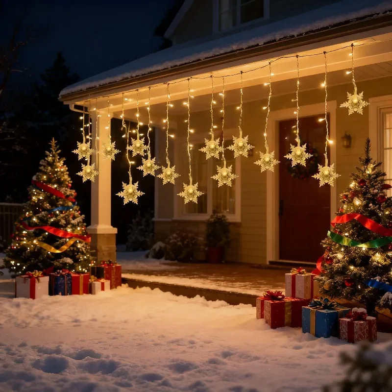 Solar LED Curtain Light Outdoor Garland Solar Fairy String Light Snowflake Lamps for Garden Yard Wedding Party Holiday Decor