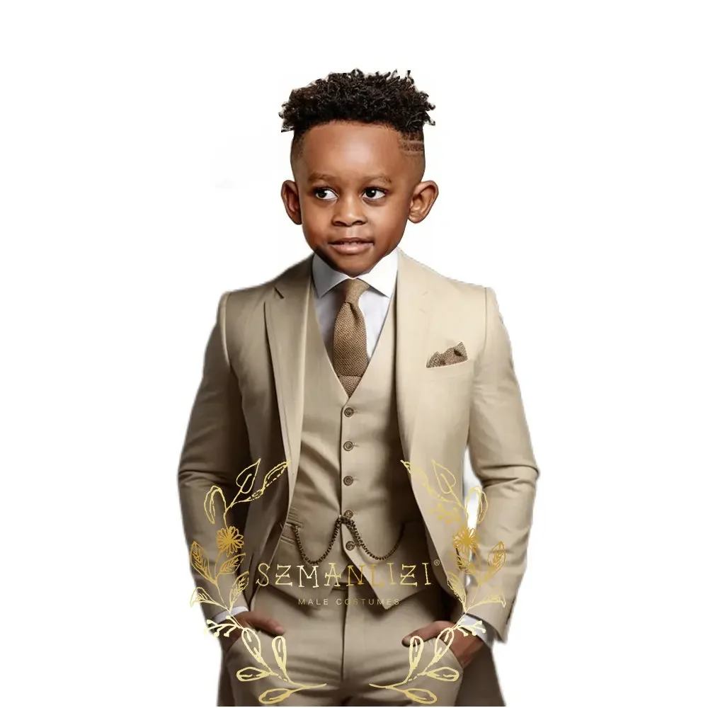 Formal White Boys Suit 3 Pieces Party Wedding Tuxedo Child Jacket Pants Vest Custom Made Kids Costume 2-16 Years Old