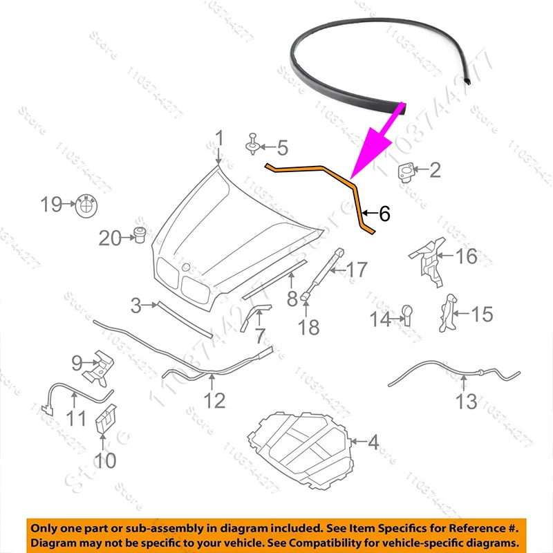 For 2007-2014 E70 E71 E72 BMW X5 X6 M Engine Hood Sealing Gasket 51237161345