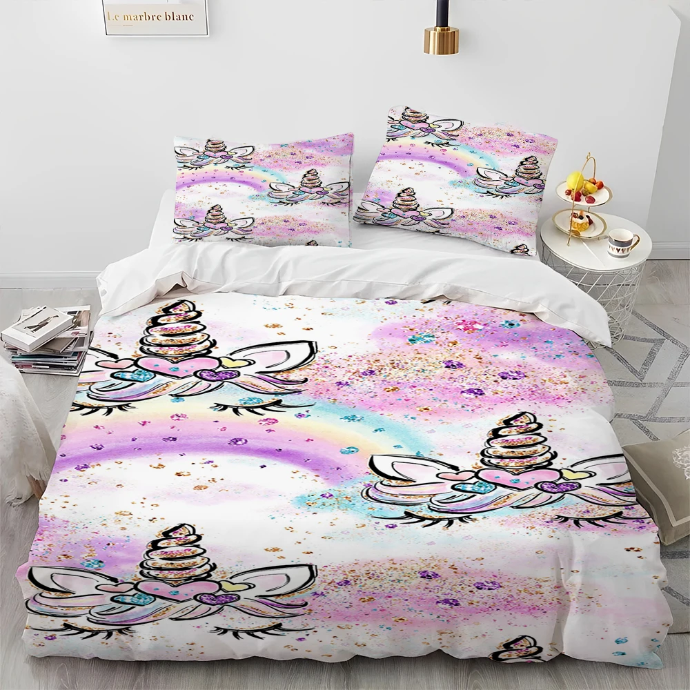 

Cute Unicorn Cartoon Comforter Bedding Set,Duvet Cover Bed Set Quilt Cover Pillowcase,Queen Bedding Set for Child Boy Girl Gift