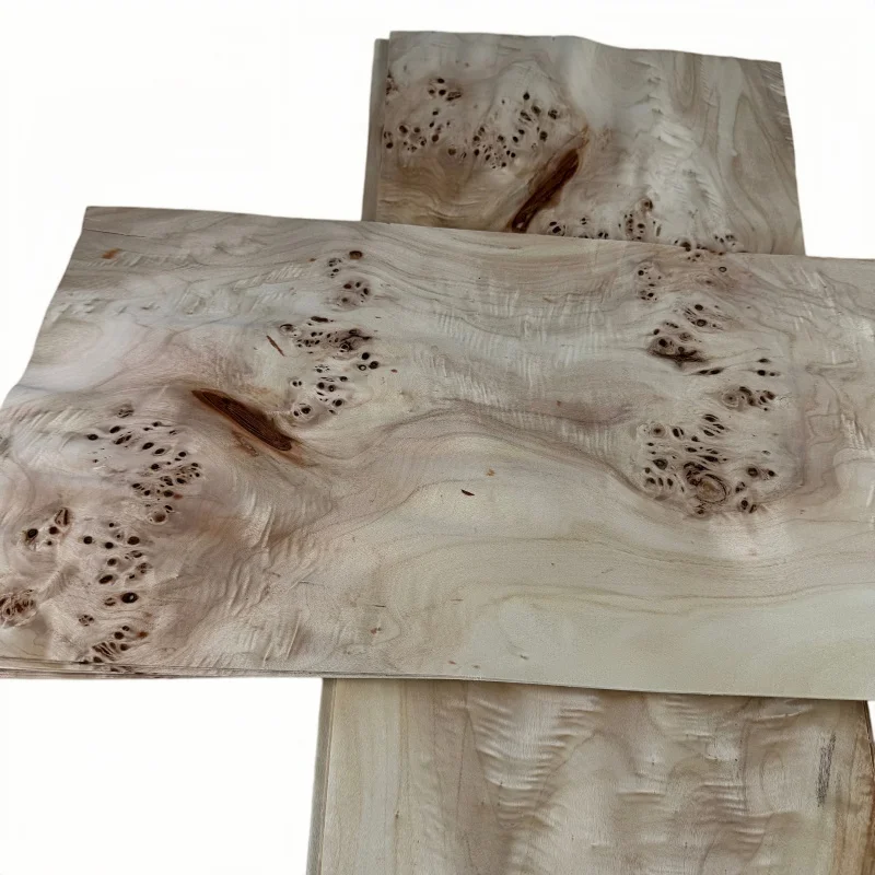 

2pcs 0.5mm Natural White Poplar Burl Wood Veneer, Bookmatched, Guitar Body Veneer, DIY Marquetry Veneer 50x25cm