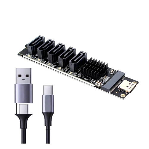 Imagen 1 del producto Adaptador de TYPE-C a SATA3.0, tarjeta Convertidora de 5 puertos, 6Gbps, USB10G, JM575 + JMS580, para SATA, SSD, HDD, expansión