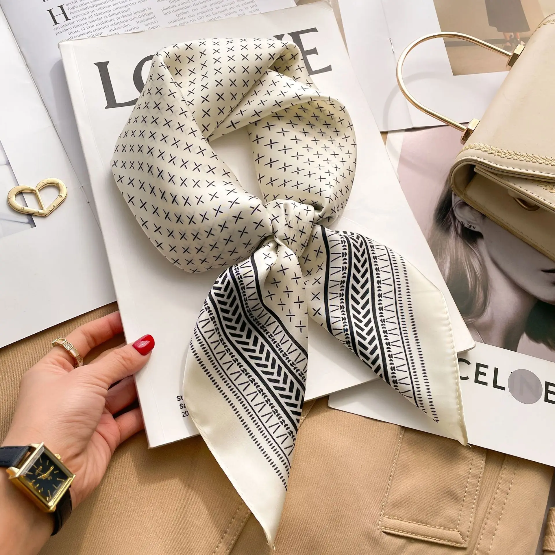 Luxury Design Silk Shawl Square Scarf For Women Satin Hijab Fashion Wraps Neckerchief Female Hair Bands Ribbon Headband Bandana