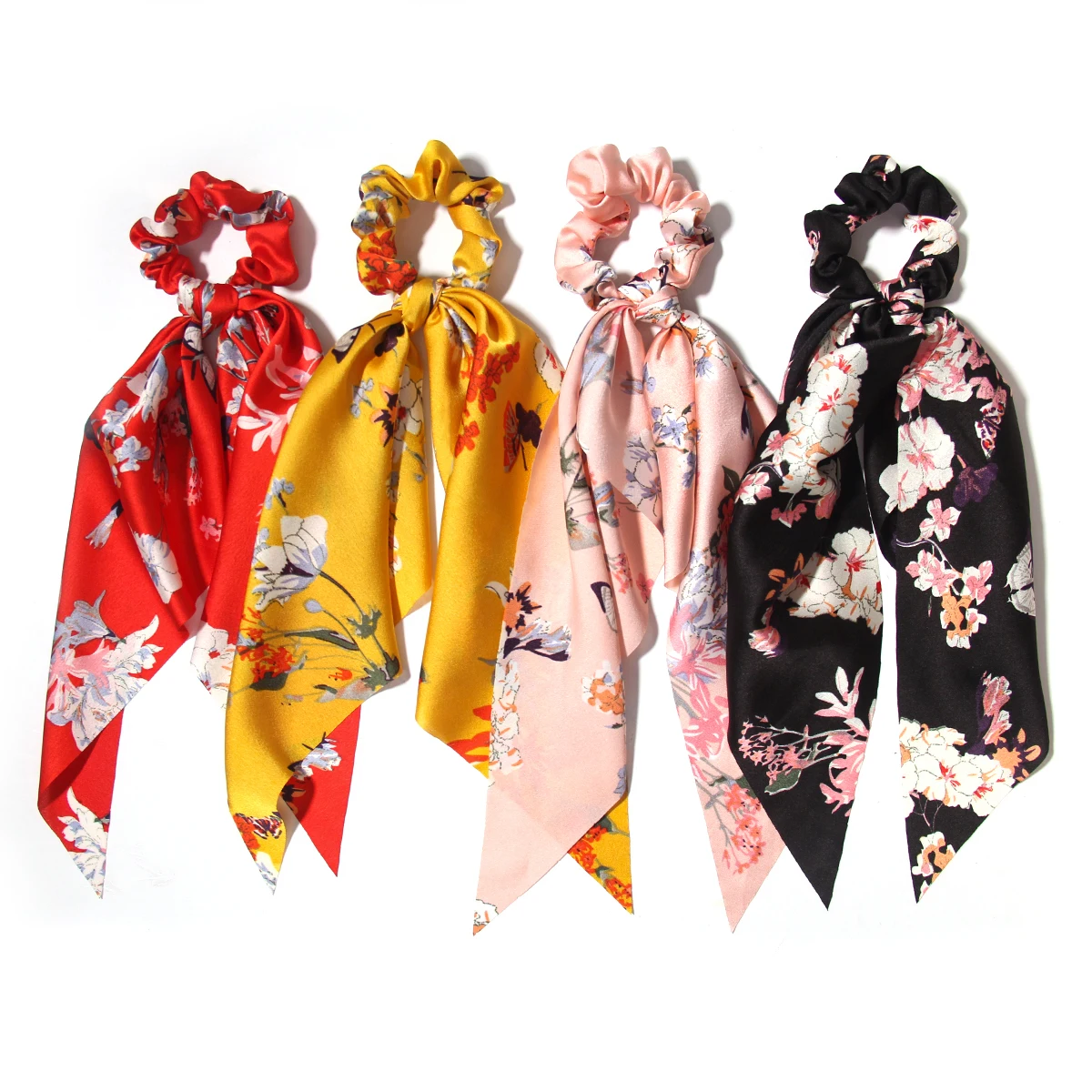 W nowym stylu plama tkanina drukowana długa wstążka do włosów Scrunchies eleganckie kobiety dziewczyna kucyk gumka do włosów elastyczne akcesoria do włosów